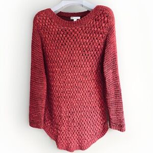 Established 1962 L Openwork Boat Neck Terracotta Sweater Pullover Ribbon Yarn